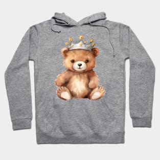 Watercolor Grizzly Bear Wearing a Crown Hoodie